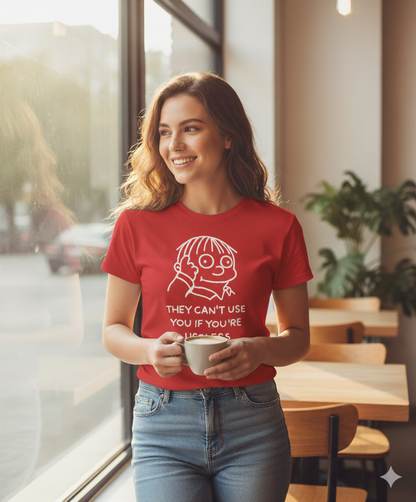 Funny Minimalist Quote Shirt – “They Can’t Use You If You’re Useless” Tattoo Style T-Shirt | Sarcastic White Line Art Tee