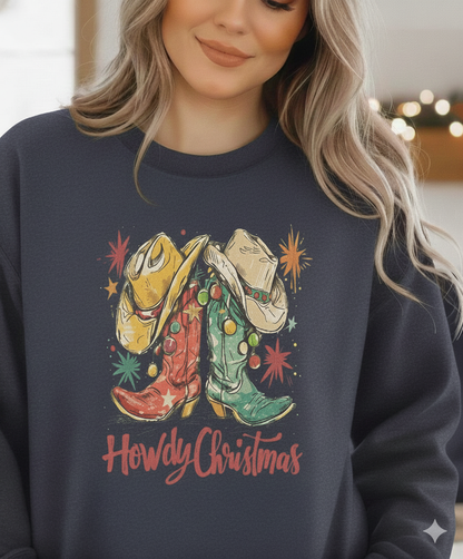 Howdy Christmas Shirt – Western Cowboy Boots Holiday T-Shirt, Rustic Country Christmas Graphic Tee