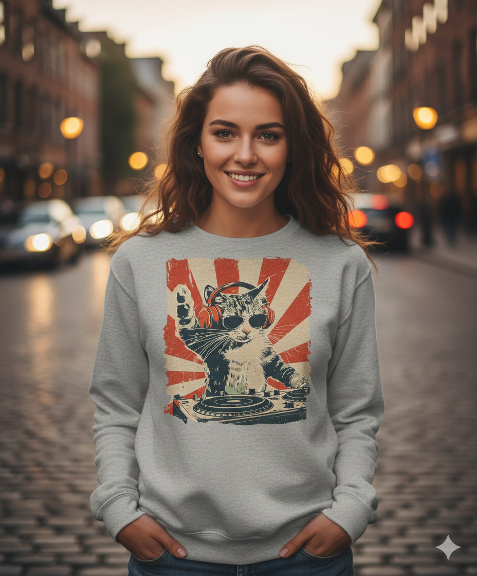 DJ Cat Kitty Sweatshirt — Warm, Soft Pullover for Cat Lovers
