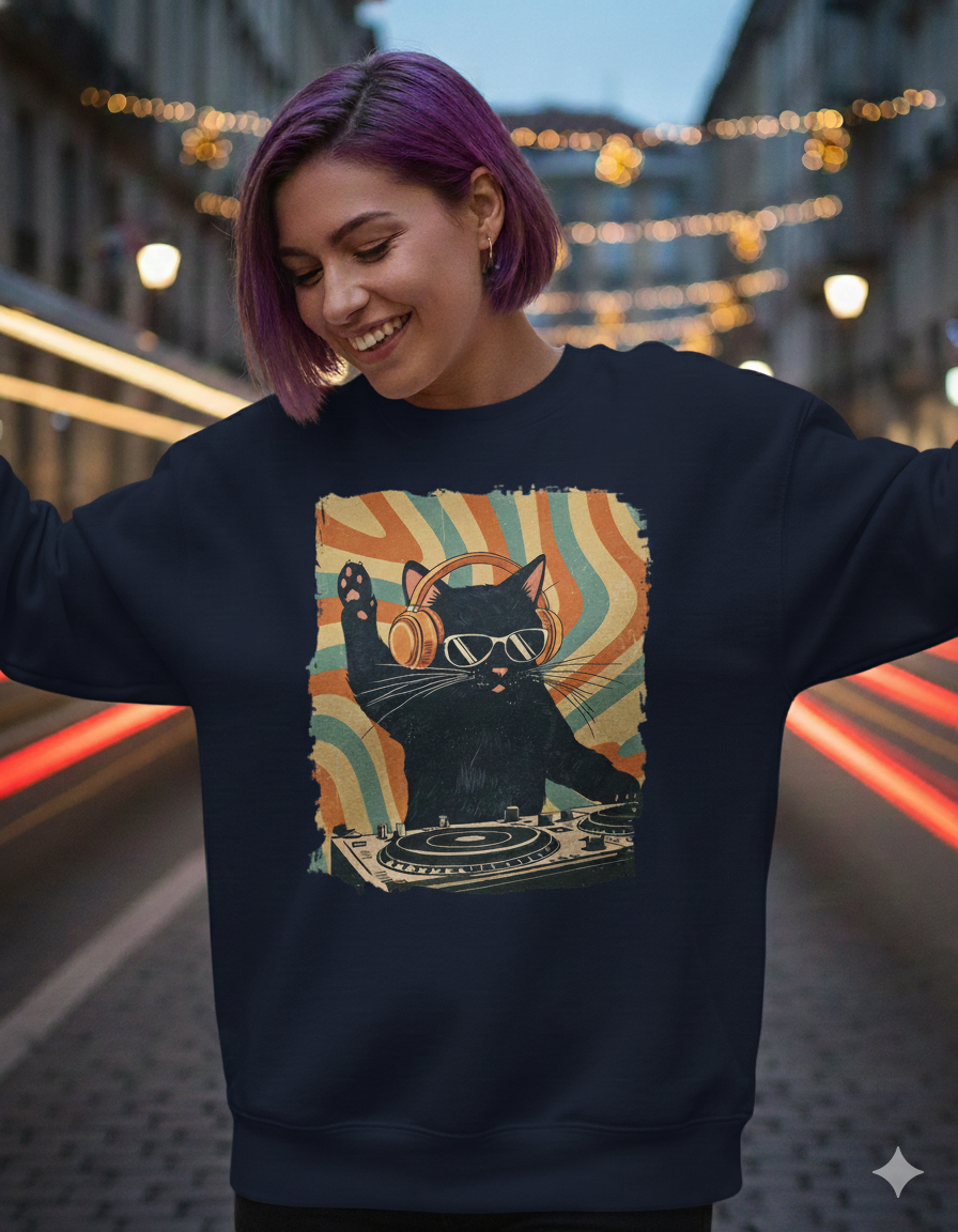 Cool DJ Cat T-Shirt — Funny Cat With Headphones | Music Lover Gift