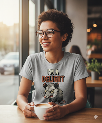 First Of All I’m A Delight Sarcastic Tee, Angry Possum Lover Shirt, Cute Sarcastic Animal Lovers Gift