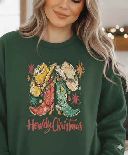 Howdy Christmas Shirt – Western Cowboy Boots Holiday T-Shirt, Rustic Country Christmas Graphic Tee