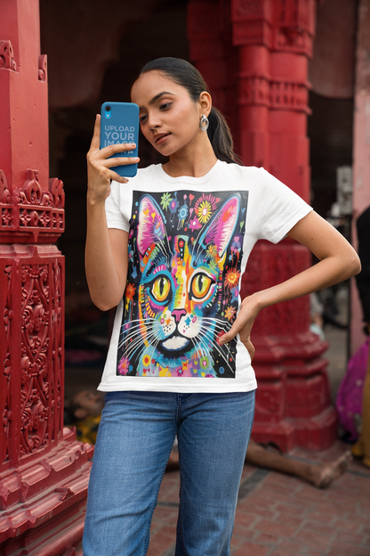 Color Splash Cat T-Shirt – Vibrant Psychedelic Kitty Art Tee for Cat Lovers & Artists